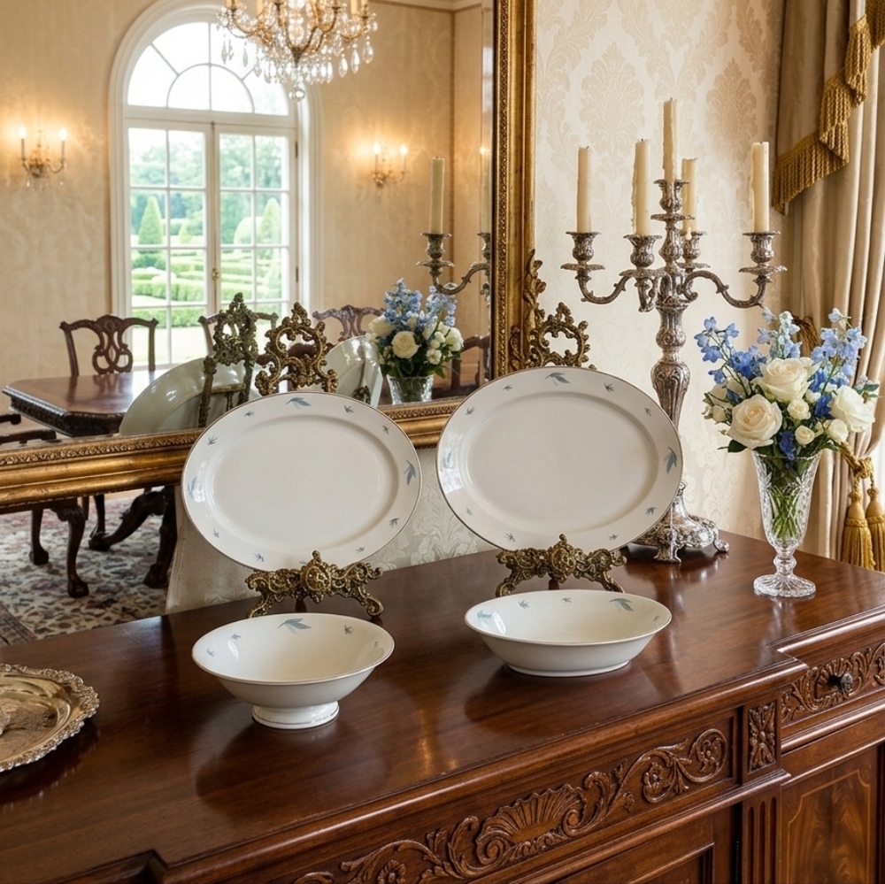 Syracuse China "Celeste" 4-Piece Hostess Serving Set with Platinum Trim from MCM